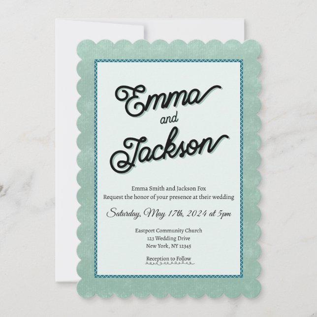 Convite de Casamento Verde, Simples e Moderno (Frente)