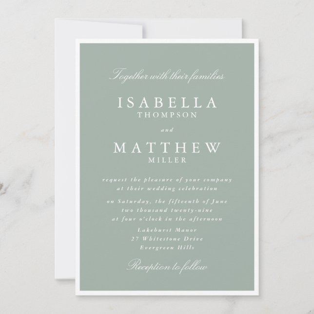 Convite de Casamento Verde Suave com Moldura (Frente)