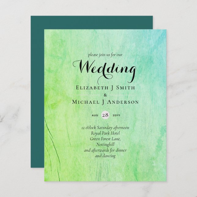 CONVITE DE CASAMENTO Verde Teal BUDGET (Frente/Verso)