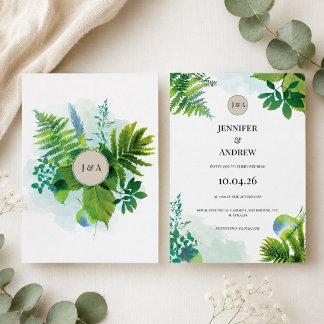 Convite de Casamento Verdejante Botânico Aquarela