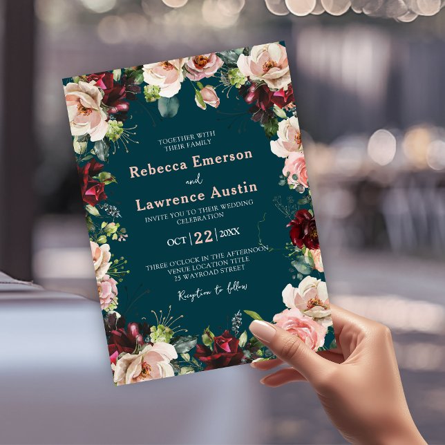 Convite de casamento vermelho bege chic em aquarel (Criador carregado)