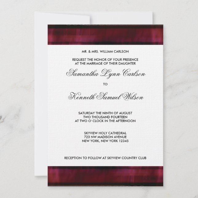Convite de Casamento Vermelho Borgonha (Frente)