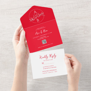Convite de Casamento Vermelho Brilhante Ousado Tud