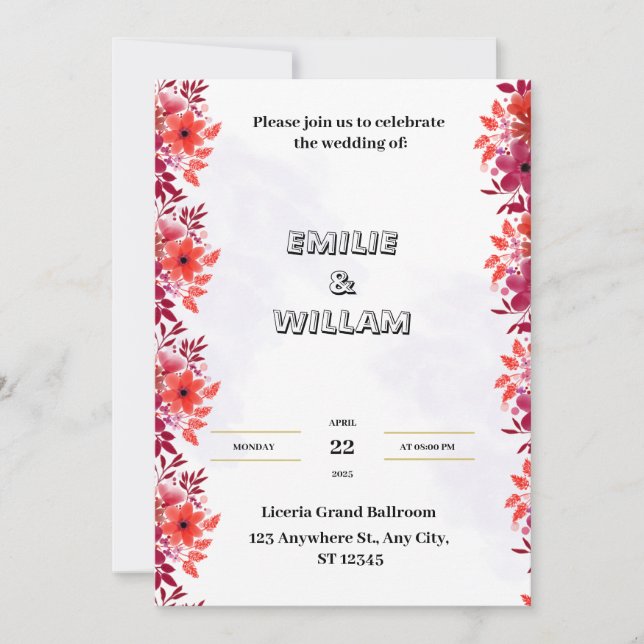 Convite de Casamento Vermelho com Aquarela Estétic (Frente)