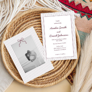Convite de Casamento Vermelho com Listras Minimali