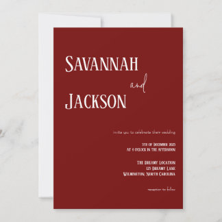 Convite de Casamento Vermelho Cranberry Moderno e