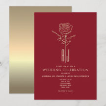 Convite de Casamento Vermelho e Dourado com Monogr