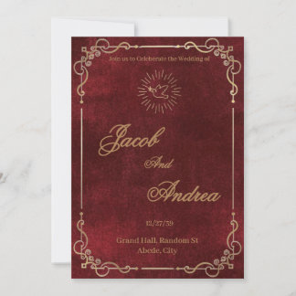 Convite de Casamento Vermelho e Dourado Tudo-em-Um