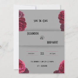 convite de casamento vermelho-escuro e bege