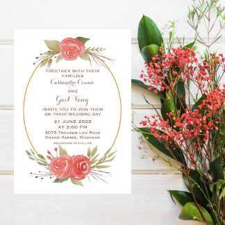 Convite De Casamento Vermelho Floral Por Aquarela