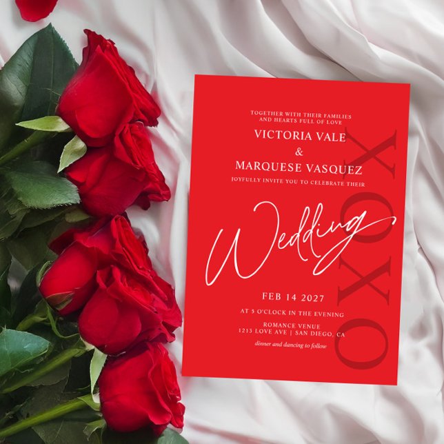 Convite de Casamento Vermelho Inspirado no Dia dos (Criador carregado)