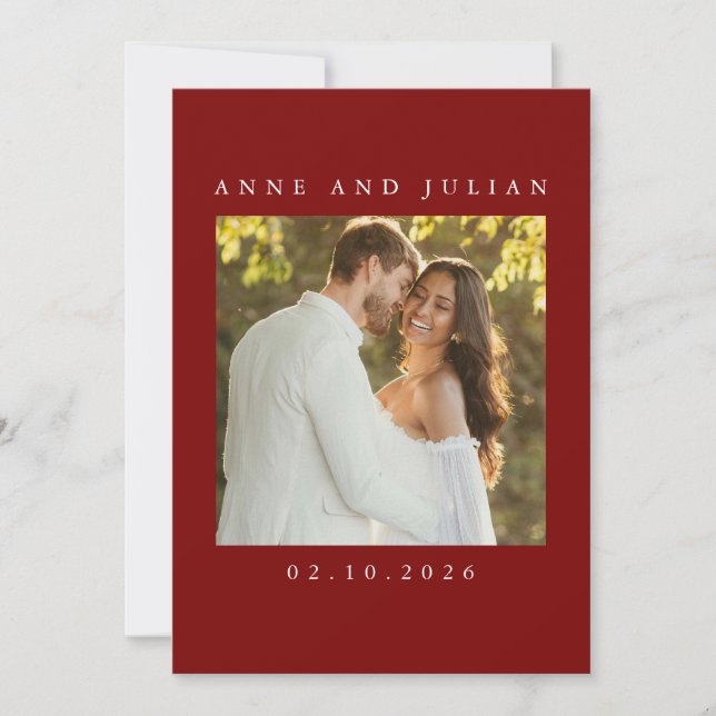 Convite de Casamento Vermelho Minimalista com uma  (Frente)