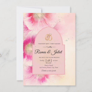 Convite de Casamento Vibrante Rosa Floral Arqueado