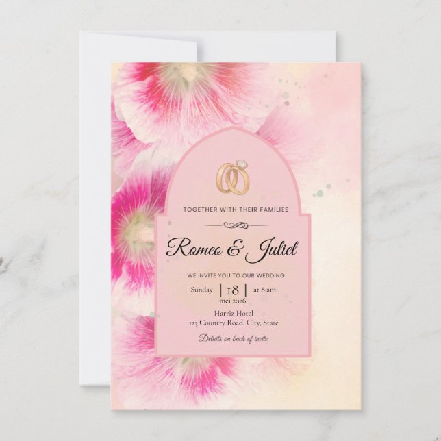 Convite de Casamento Vibrante Rosa Floral Arqueado (Frente)