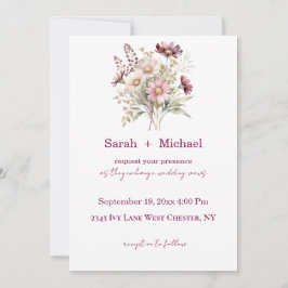 Convite de Casamento Vinho Floral Primavera
