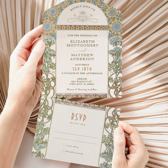 Convite de Casamento Vintage All in One por Mucha (Criador carregado)