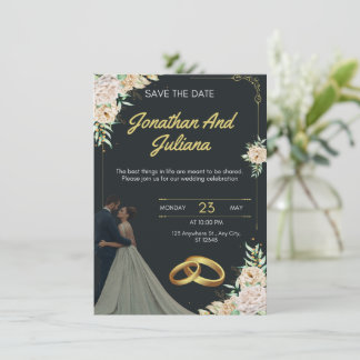 Convite de Casamento Vintage Amarelo & Verde