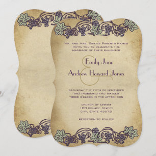 Convite de Casamento Vintage Art Nouveau Roxo Vinh