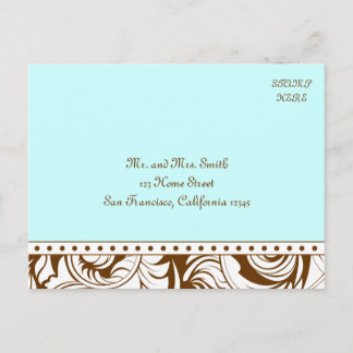 Convite de Casamento Vintage Azul Marrom RSVP