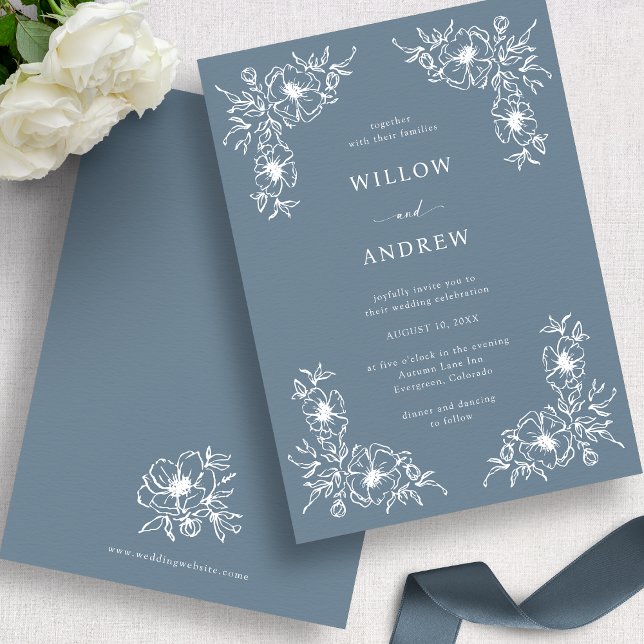 Convite de Casamento Vintage Azul Poento e Branco (Dusty Blue and White Vintage Wedding Invitation
)