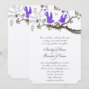 Convite de Casamento Vintage Birds Amarelo & Roxo
