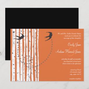 Convite de Casamento Vintage Birds Coral Rose Birc