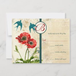 Convite de Casamento Vintage Birds Damask Papoula