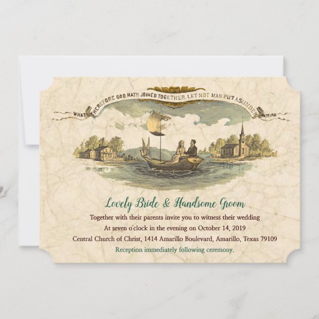 Convite De Casamento Vintage Boat Lovers (Frente)