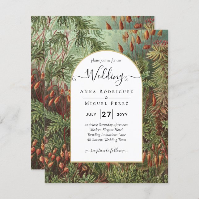 Convite de casamento Vintage Botanical Green Terra (Frente/Verso)