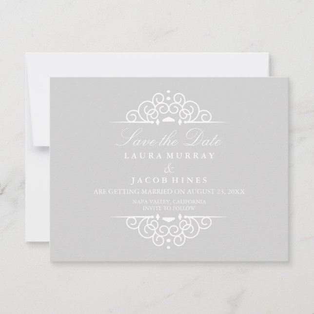 Convite de casamento vintage cinza e branco com de (Frente)