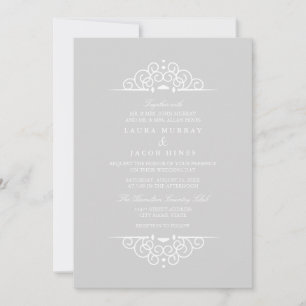 Convite de Casamento Vintage Cinza e Branco com Pe