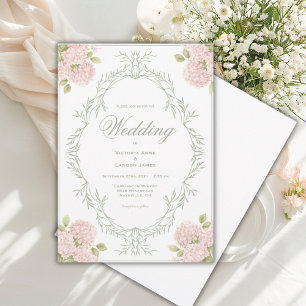 Convite de Casamento Vintage com Hidrangeas Rosa E