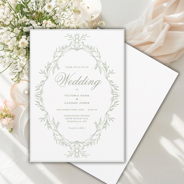 Convite de Casamento Vintage com Moldura de Folhag (Criador carregado)