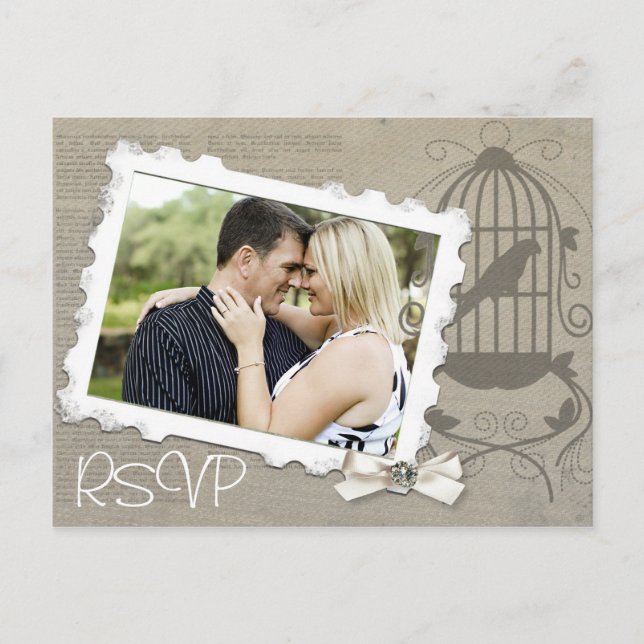 Convite de Casamento Vintage com RSVP e Foto (Frente)