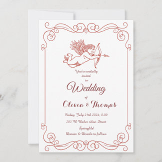Convite de Casamento Vintage Cupid's Arrow Vermelh
