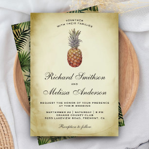 Convite de Casamento Vintage de Abacaxi Tropical