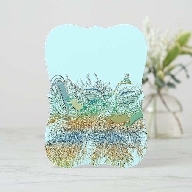 Convite de Casamento Vintage de Pavão 5 x 7 (Em pé/Frente)