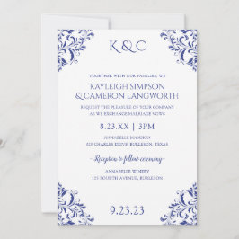 Convite de Casamento Vintage Elegante | Azul Real