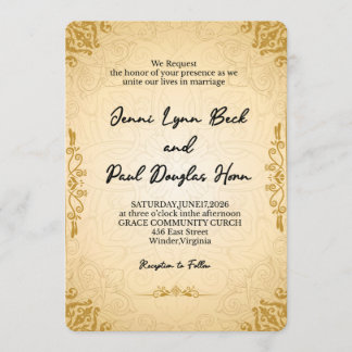 Convite de Casamento Vintage em Ouro Elegante