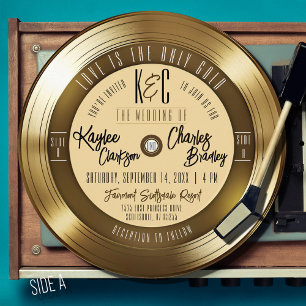 Convite de Casamento Vintage em Vinil Dourado Retr