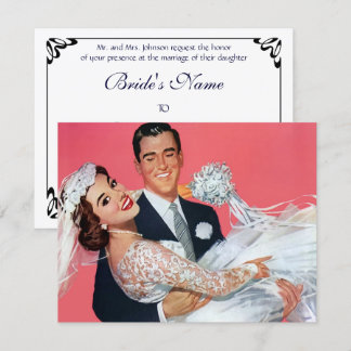 Convite de Casamento Vintage, Felizes Noivos