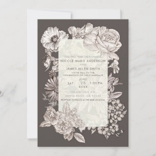 Convite de Casamento Vintage Floral Moderno Marfim
