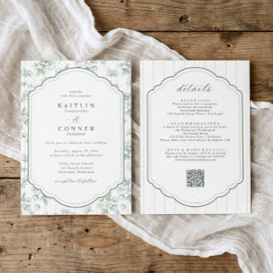 Convite de Casamento Vintage Floral Toile Tudo em