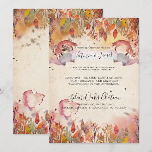 Convite de Casamento Vintage Foxes