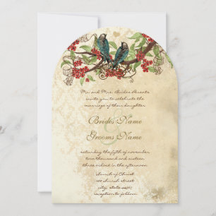 Convite de Casamento Vintage Galho de Flor Vermelh