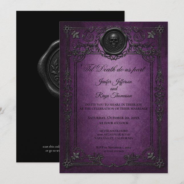 convite de casamento Vintage Gothic Halloween (Frente/Verso)
