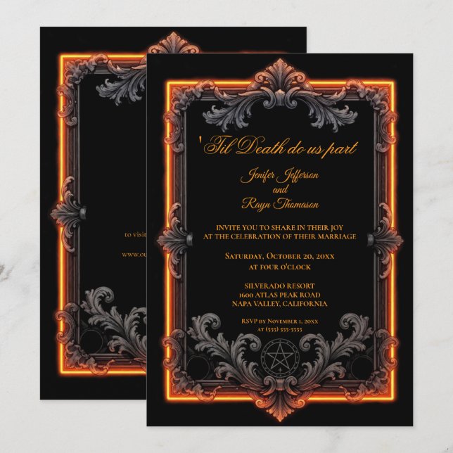 Convite de casamento Vintage Gothic Halloween (Frente/Verso)