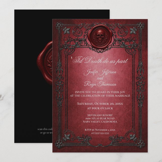 Convite de casamento Vintage Gothic Halloween (Frente/Verso)