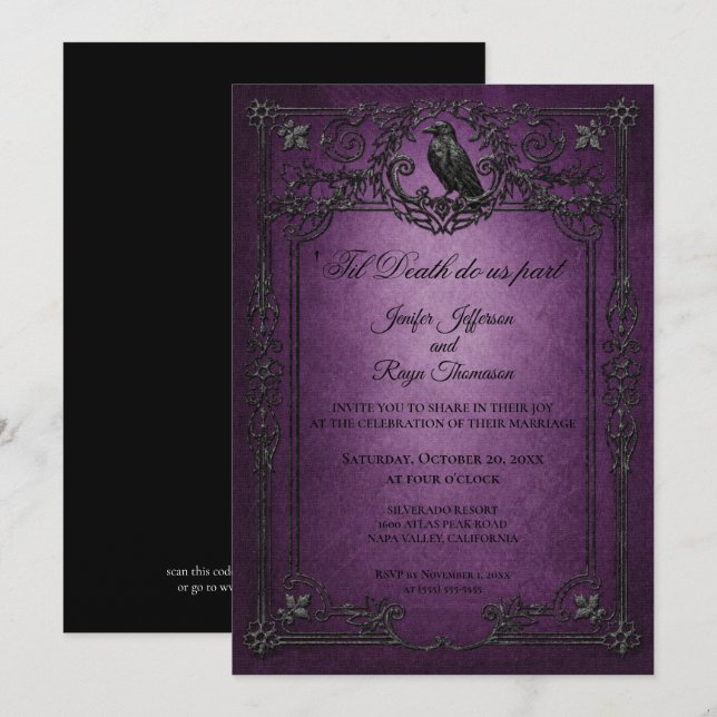 Convite de casamento Vintage Gothic Halloween (Frente/Verso)