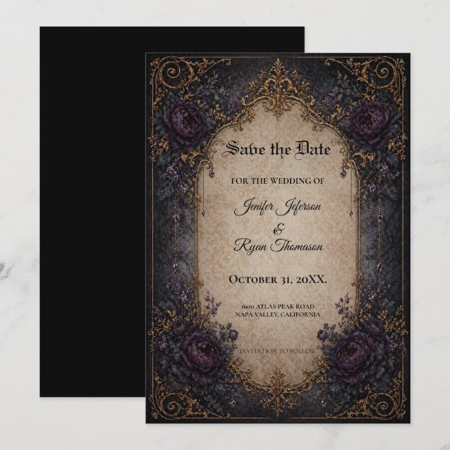 Convite de casamento Vintage Gothic Save the date (Frente/Verso)